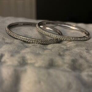 Elegant Silver Diamond Bangle Set